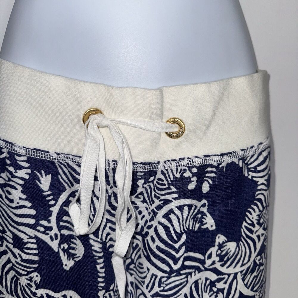 Lilly Pulitzer The Beach Pant Women XL Linen Zebra Print Blue White Wide Leg - Picture 2 of 8